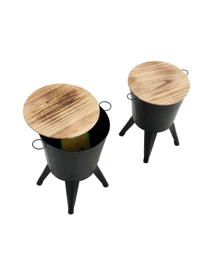 Simplie Fun Farmhouse Rustic Distressed Metal Accent Cocktail Table With Wood Top Black, Set Of 2