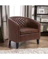 Simplie Fun Accent Barrel Chair Living Room Chair With Nailhead And Solid Wood Legs Pu Leather