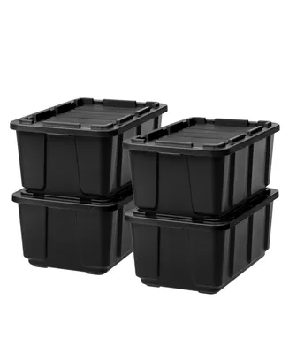 27Gal/108Qt 4 Pack Large Heavy-Duty Storage Plastic Bin Tote Container with Durable Lid, Black/Black