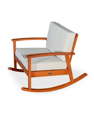 Simplie Fun Eucalyptus Rocking Chair With Cushions, Natural Oil Finish, Sand Cushions