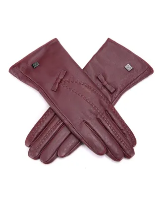 Women's Bow Design Waterproof Leather Gloves