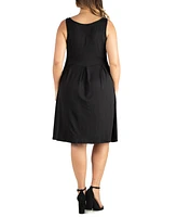 24seven Comfort Apparel Plus Midi Fit and Flare Pocket Dress