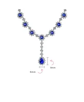 Bling Jewelry Antique Style Oval Crown Halo Cz Royal Blue Cubic Zirconia Y Collar Necklace Silver Plated