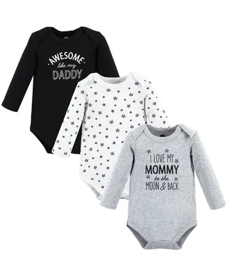 Hudson Baby Boys Cotton Long-Sleeve Bodysuits, Mom Dad Moon Back