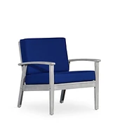 Streamdale Furniture Deep Seat Eucalyptus Chair, Silver Gray Finish, Navy Cushions