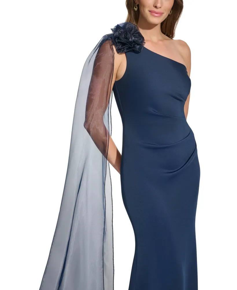 Eliza J Women's Rosette-Trim Draped One-Shoulder Gown