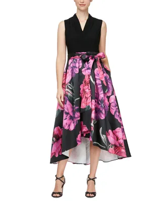 Sl Fashions Women's Sleeveless Floral High-Low A-Line Dress