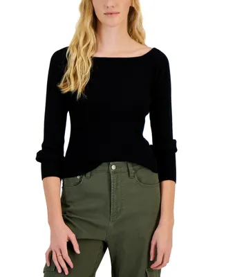 Hooked Up by Iot Juniors' Off-The-Shoulder Ribbed Sweater