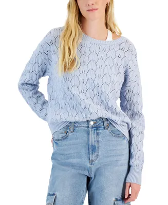 Hooked Up by Iot Juniors' Long-Sleeve Pointelle Sweater