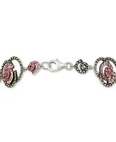 Marcasite (2-1/6 ct. t.w.) & Pink Cubic Zirconia Rose Link Bracelet in Sterling Silver