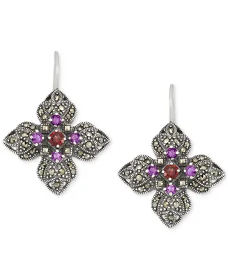 Multi-Gemstone (2-1/2 ct. t.w.) Flower Wire Earrings in Sterling Silver - Multi