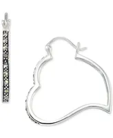 Marcasite Heart Small Hoop Earrings (1/4 ct. t.w.) in Sterling Silver, 1"