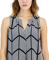 T Tahari Women's Printed Split-Neck Sleeveless Top