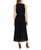 T Tahari Women's Faux-Wrap Sleeveless Pleated Fit & Flare Maxi Dress