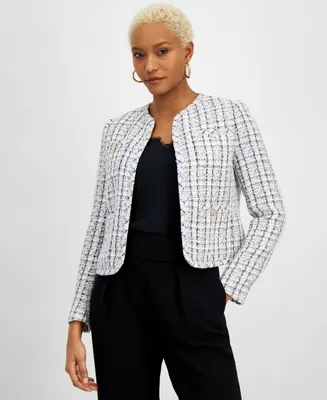 Bar Iii Women's Tweed Cropped Collarless Jacket, Created for Macy's