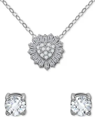 Giani Bernini 2-Pc. Set Cubic Zirconia Heart Pendant Necklace & Solitaire Stud Earrings, Created for Macy's