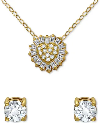 Giani Bernini 2-Pc. Set Cubic Zirconia Heart Pendant Necklace & Solitaire Stud Earrings, Created for Macy's