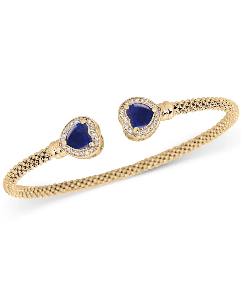 Lapis & White Topaz (1/3 ct. t.w.) Heart Halo Cuff Bracelet 14k Gold