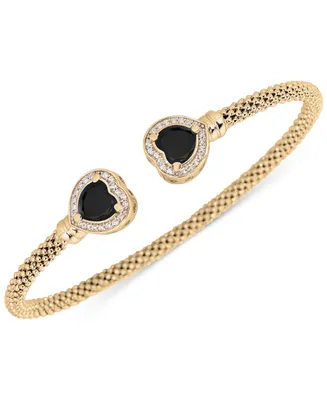 Lapis & White Topaz (1/3 ct. t.w.) Heart Halo Cuff Bracelet in 14k Gold-Plated Sterling Silver (Also in Onyx & Turquoise)