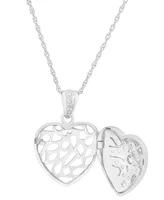 Cubic Zirconia Heart Locket Pendant Necklace in Sterling Silver