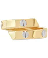 Italian Gold Rivet Coil Statement Ring 10k & White