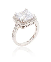 Suzy Levian Sterling Silver White Assher Cubic Zirconia Center Stone Ring