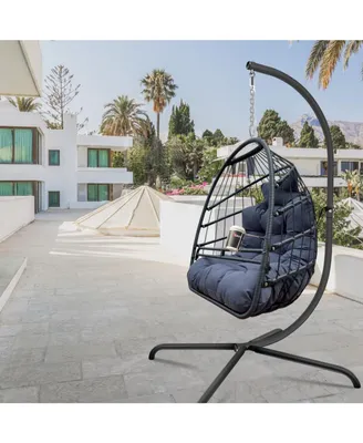 Simplie Fun Swing Egg Chair With Stand Indoor Outdoor Wicker Rattan Patio Basket Hanging Chair
