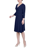 Ny Collection Petite 3/4 Sleeve Rouched-Waist Dress