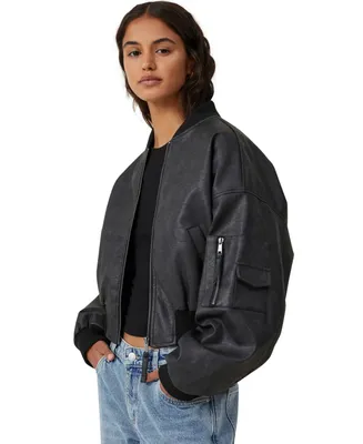 Cotton On Women's Faux Leather Cropped Bomber Jacket