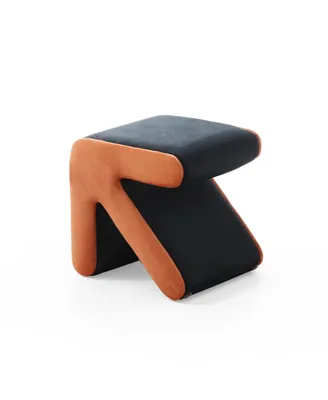 Simplie Fun Multifaceted Velvet Ottoman/Stool in Black+Orange