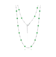 Sterling Silver Bezel-Set Cz & Bead Station Necklace (White, Green, Blue