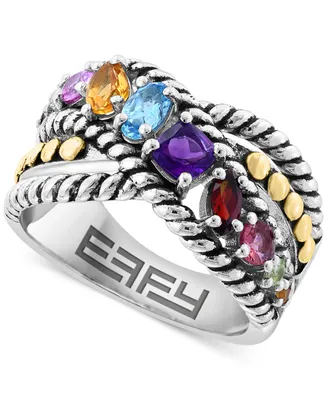 Effy Multi-Gemstone Crossover Statement Ring (1-1/8 ct. t.w.) Ring in Sterling Silver & 18k Gold-Plate