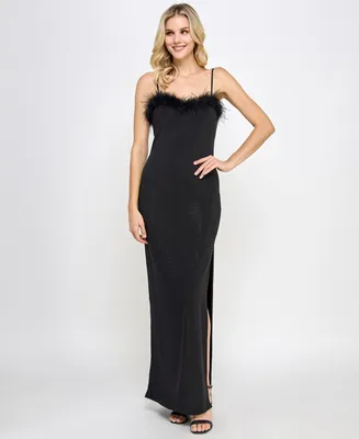 Speechless Juniors' Feather-Trim Studded Sweetheart Gown, Created for Macy's