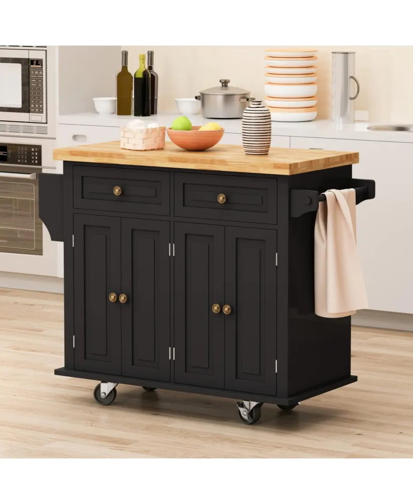 Simplie Fun Black Kitchen Island Cart with Storage and Wheels