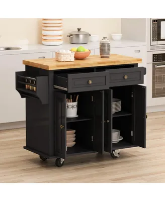 Simplie Fun Black Kitchen Island Cart with Storage and Wheels