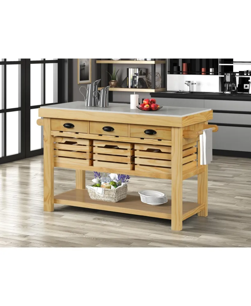 Grovaam Kitchen Island, Marble & Natural Finish