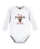 Hudson Baby Boys Unisex Cotton Long-Sleeve Bodysuits, Christmoose, 3-Pack