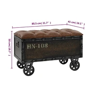 Storage Bench with Castors 31.7" Solid Wood Fir