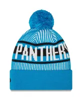 Men's New Era Blue Carolina Panthers Striped Cuffed Knit Hat with Pom