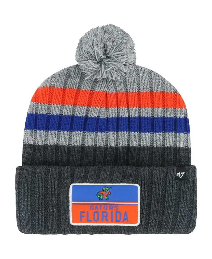 Men's '47 Brand Charcoal Florida Gators Stack Striped Cuffed Knit Hat with Pom