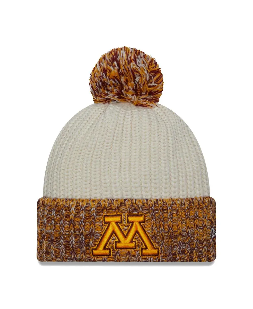 Women's New Era Cream Minnesota Golden Gophers Fresh Cuffed Knit Hat with Pom