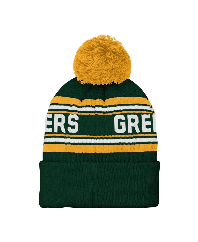 Preschool Boys and Girls Green Green Bay Packers Jacquard Cuffed Knit Hat with Pom