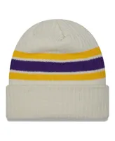 Men's New Era Cream Minnesota Vikings Team Stripe Cuffed Knit Hat