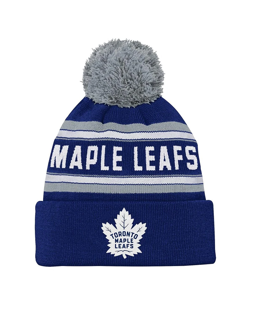 Youth Boys and Girls Toronto Maple Leafs Blue Jacquard Cuffed Knit Hat with Pom