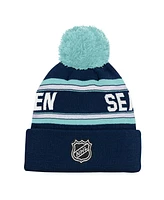 Youth Boys and Girls Seattle Kraken Deep Sea Blue Jacquard Cuffed Knit Hat with Pom