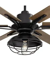72" Expedition Modern Industrial Rustic Outdoor Ceiling Fan with Led Light Remote Control Matte Black Oak Wood Cage Damp Rated for Patio Exterior Hous