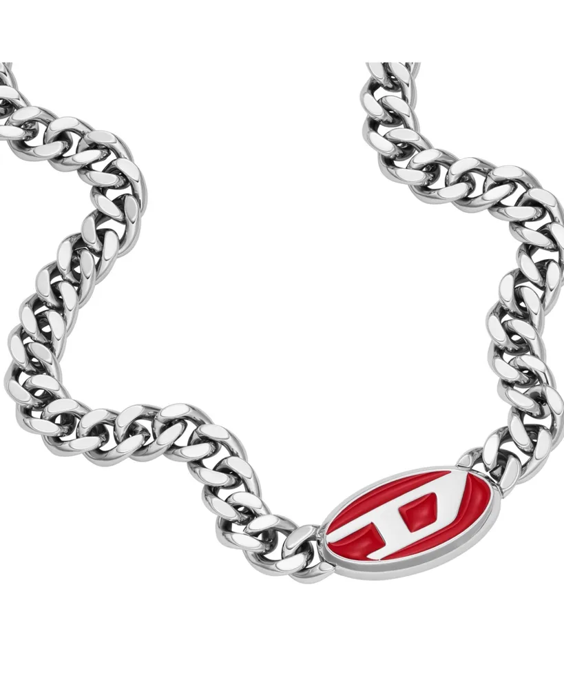 Diesel Men's Red Lacquer and Stainless Steel Chain Necklace