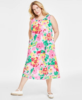 Charter Club Plus 100% Linen Printed Maxi Tank Dress, Created for Macy's