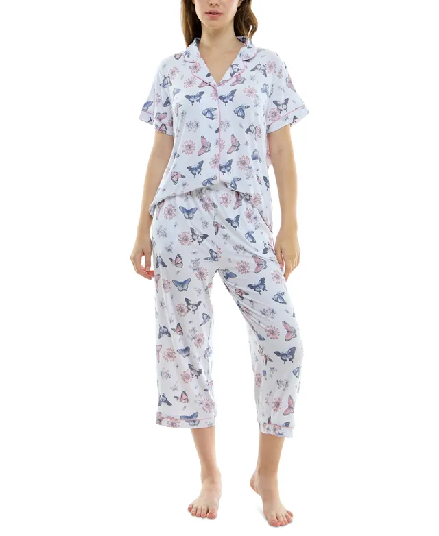 Aria Women's Cap Sleeve Capri 2 Piece Pajama Set