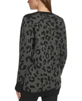 Dkny Jeans Women's Animal-Print Long-Sleeve Cardigan Sweater